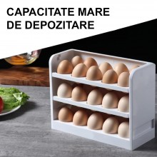 Suport Organizator Oua SIKS Pentru Usa Frigiderului, Cutie Depozitare Cu Capacitate 30 Oua, Pe 3 Nivele, Plastic, Alb