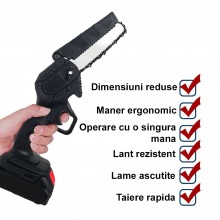 Mini Fierastrau Portabil EDAR Tip Drujba, Electric, cu Doua Lanturi, Sina Ghidaj 6 Inch, Protectie Lant, Acumulator 24V, 2 Ba... Mini Fierastrau Portabil EDAR Tip Drujba, Electric, cu Doua Lanturi, Sina Ghidaj 6 Inch, Protectie Lant, Acumulator 24V, 2 Ba...