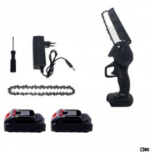 Mini Fierastrau Electric Portabil De Mana Cu Lant, Mini Drujba Cu Acumulator, Cu Protectie Lant, 4 Inch, 24V, 2 Baterii, 2 La...