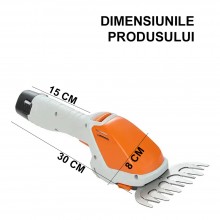 Foarfeca Gradinarit Electrica 2 in 1 SIKS Cu Acumulator, Pentru Tuns Iarba, Gard Viu Sau Arbusti, 2 Foarfeci Incluse, Maner R...