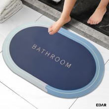 Covoras De Baie EDAR, Cu Mesaj Bathroom, Absorbant, Antiderapant, Material Moale, Curatoare Usoara, 58 x 38 cm, Albastru / Gri