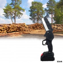 Mini Fierastrau Portabil EDAR Tip Drujba, Electric, cu Doua Lanturi, Sina Ghidaj 4 Inch, Protectie Lant, Acumulator 24V, 2 Ba...