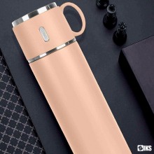 Set Sticla Termos SIKS cu interior din Inox Cu 2 Cani Extra, Cu Perete Dublu, Inchidere Ermetica, Rezistent la Rugina si la S...