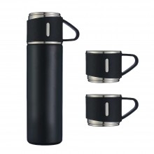 Set Sticla Termos SIKS cu interior din Inox Cu 2 Cani Extra, Cu Perete Dublu, Inchidere Ermetica, Rezistent la Rugina si la S...