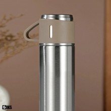 Set Sticla Termos SIKS cu interior din Inox Cu 2 Cani Extra, Cu Perete Dublu, Inchidere Ermetica, Rezistent la Rugina si la S...