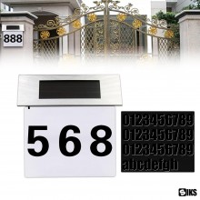 Lampa LED De Exterior SIKS cu Numar Casa, Inox, Incarcare Solara, Cu Baterie Reincarcabila Inclusa, Pornire Oprire Automata, ...