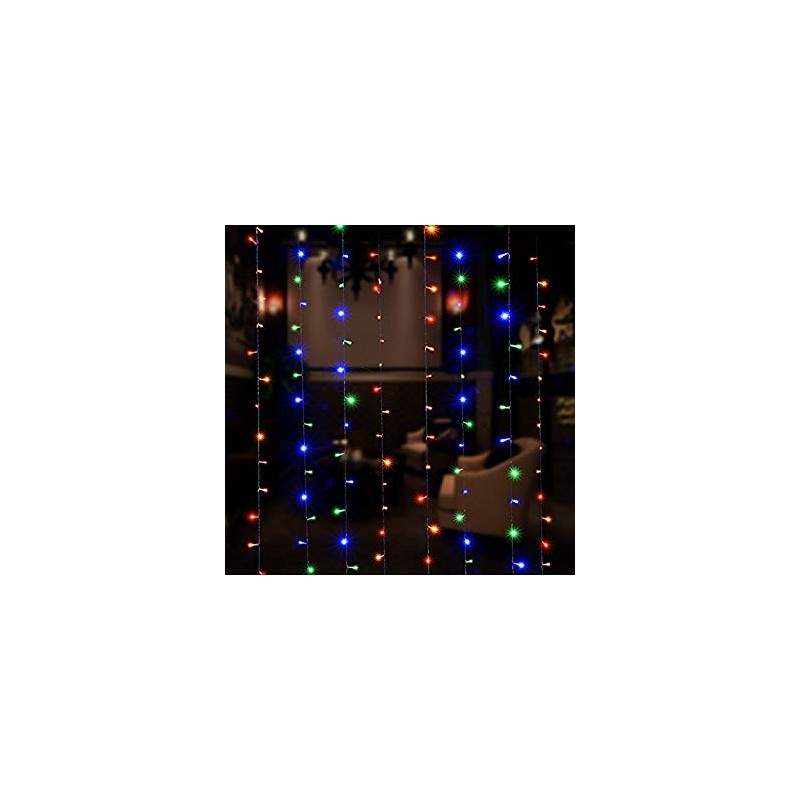 Plasa cu Lumini EDAR Tip Instalatie de Craciun, Lungime 3 m x Inaltime 3 m, Multicolora, Fir Alb, 8 Moduri de Iluminare, Inte...