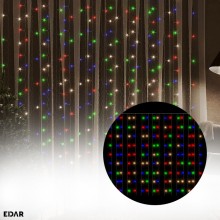 Plasa cu Lumini EDAR Tip Instalatie de Craciun, Lungime 3 m x Inaltime 3 m, Multicolora, Fir Alb, 8 Moduri de Iluminare, Inte...