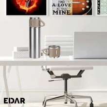 Termos EDAR Cu Interior Din Inox, Capacitate 500 ml, Cu Perete Dublu, Set Cu 2 Cani Extra, Inchidere Ermetica, Rezistent la R...