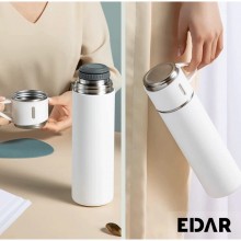 Termos EDAR Cu Interior Din Inox, Capacitate 500 ml, Cu Perete Dublu, Set Cu 2 Cani Extra, Inchidere Ermetica, Rezistent la R...