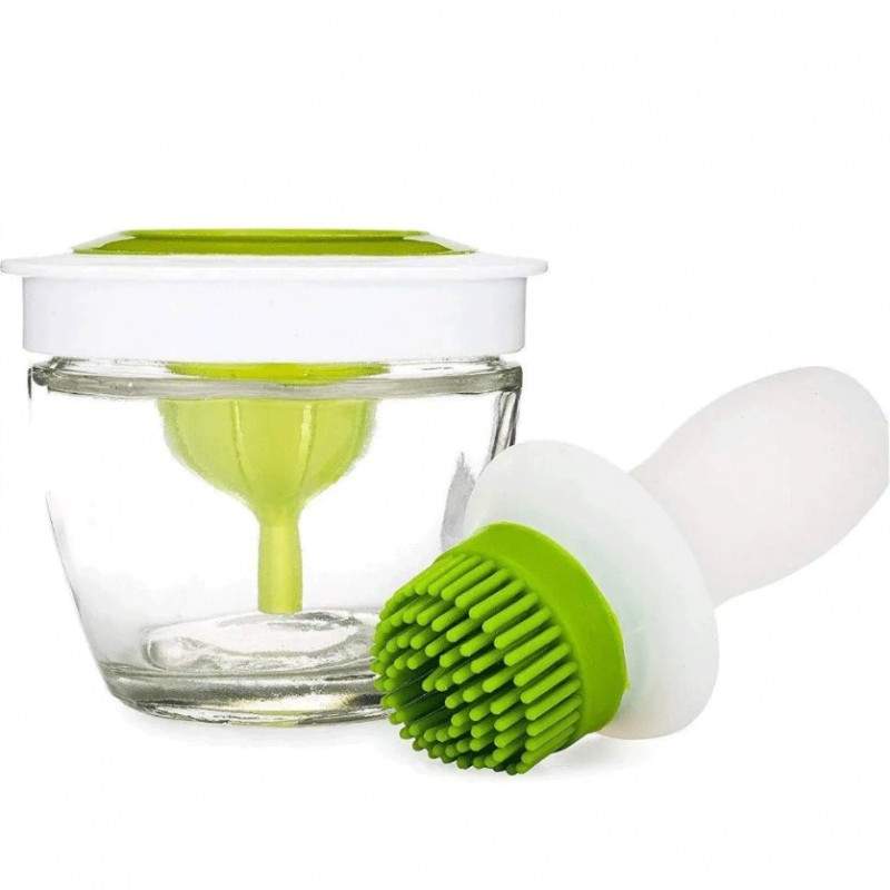 Pensula Cu Pompita Si Peri Din Silicon Oil Brush, Pentru Ulei, Oliviera EDAR Cu Bol Inclus, 148 ml, Alb-Verde