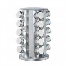 Set 16 Recipiente SIKS Din Sticla Pentru Condimente, Cu Suport Metalic Rotativ, Inox