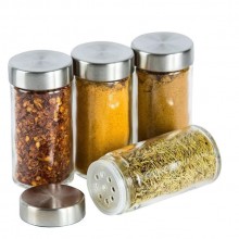 Set 16 Recipiente SIKS Din Sticla Pentru Condimente, Cu Suport Metalic Rotativ, Inox