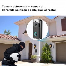 Sonerie Smart Wireless cu Camera SIKS, Fara Fir, Rezolutie Video 720P, Pentru Usa/Poarta, Exterior, Unghi 166 Grade, Rezisten...