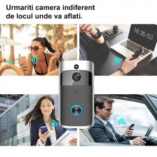 Sonerie Smart Wireless cu Camera SIKS, Fara Fir, Rezolutie Video 720P, Pentru Usa/Poarta, Exterior, Unghi 166 Grade, Rezisten...