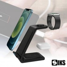 Incarcator Wireless SIKS 3 in 1, Fast Charge 15W, Statie De Incarcare Magnetica Magsafe QI, Compatibil Cu Apple Iphone, Samsu...