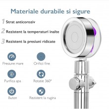 Para Cap de Dus SIKS cu Elice MOV si Jet Turbo Tip Vortex Cu Presiune Foarte Puternica, Filtru Apa, Cap Rotativ 360° si Buton...