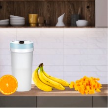 Mini Blender Portabil, Compact SIKS, Electric, Incarcare USB, 4 Lame, Capacitate 300 ml, Albastru / Alb