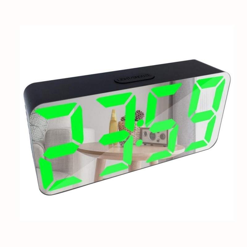 Ceas Digital Negru de Masa SIKS cu Efect de Oglinda, Alarma si Termometru, cu LED Verde Ceas Digital Negru de Masa SIKS cu Efect de Oglinda, Alarma si Termometru, cu LED Verde