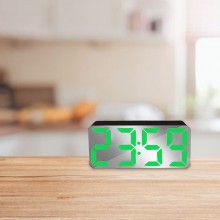 Ceas Digital Negru de Masa SIKS cu Efect de Oglinda, Alarma si Termometru, cu LED Verde Ceas Digital Negru de Masa SIKS cu Efect de Oglinda, Alarma si Termometru, cu LED Verde