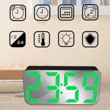 Ceas Digital Negru de Masa SIKS cu Efect de Oglinda, Alarma si Termometru, cu LED Verde Ceas Digital Negru de Masa SIKS cu Efect de Oglinda, Alarma si Termometru, cu LED Verde