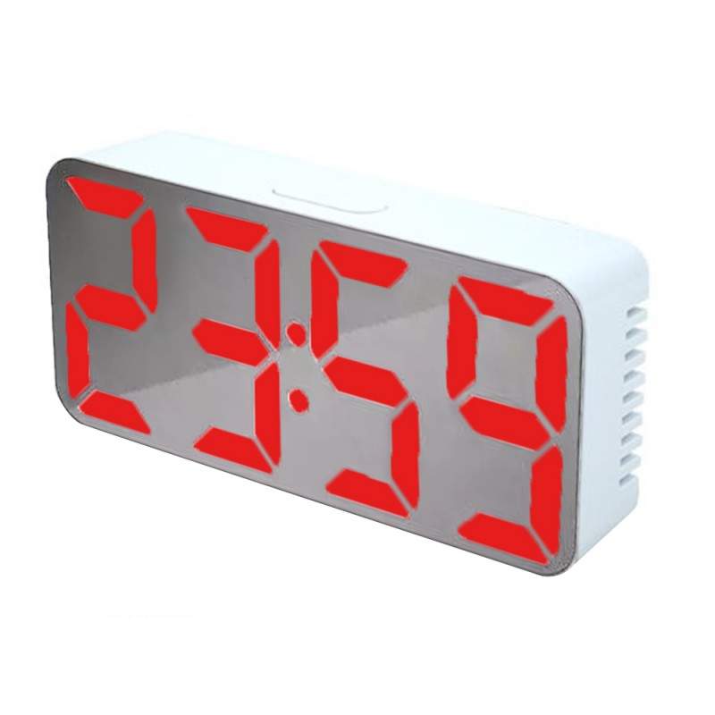 Ceas Digital Alb de Masa SIKS cu Efect de Oglinda, Alarma si Termometru, cu LED Rosu Ceas Digital Alb de Masa SIKS cu Efect de Oglinda, Alarma si Termometru, cu LED Rosu