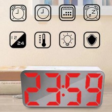 Ceas Digital Alb de Masa SIKS cu Efect de Oglinda, Alarma si Termometru, cu LED Rosu Ceas Digital Alb de Masa SIKS cu Efect de Oglinda, Alarma si Termometru, cu LED Rosu