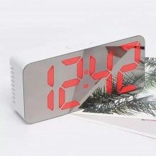Ceas Digital Alb de Masa SIKS cu Efect de Oglinda, Alarma si Termometru, cu LED Rosu Ceas Digital Alb de Masa SIKS cu Efect de Oglinda, Alarma si Termometru, cu LED Rosu