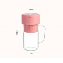 Blender Portabil SIKS Tip Cana Cu Incarcare USB, 6 Lame, Capacitate 420 ml, Cu Pai Din Silicon, Roz