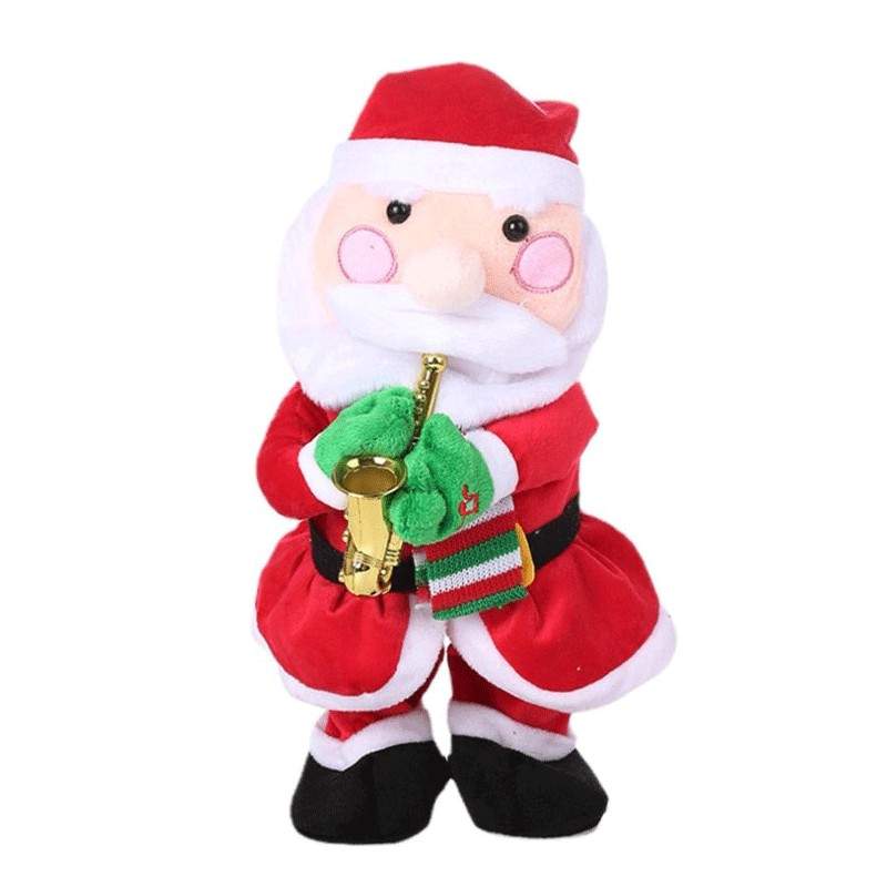 Jucarie SIKS Interactiva Mos Craciun Muzical Cu Saxofon, Canta, Danseaza, Imita, Educativ, Joc De Lumini, 30 cm, Cu Baterii