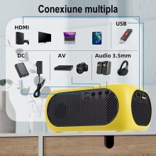 Mini Video Proiector SIKS, Super HD 1080P, Portabil, LED, Full Color, 1200 Lumeni, Interfata HDMI si USB, Cu Telecomanda, Hom...