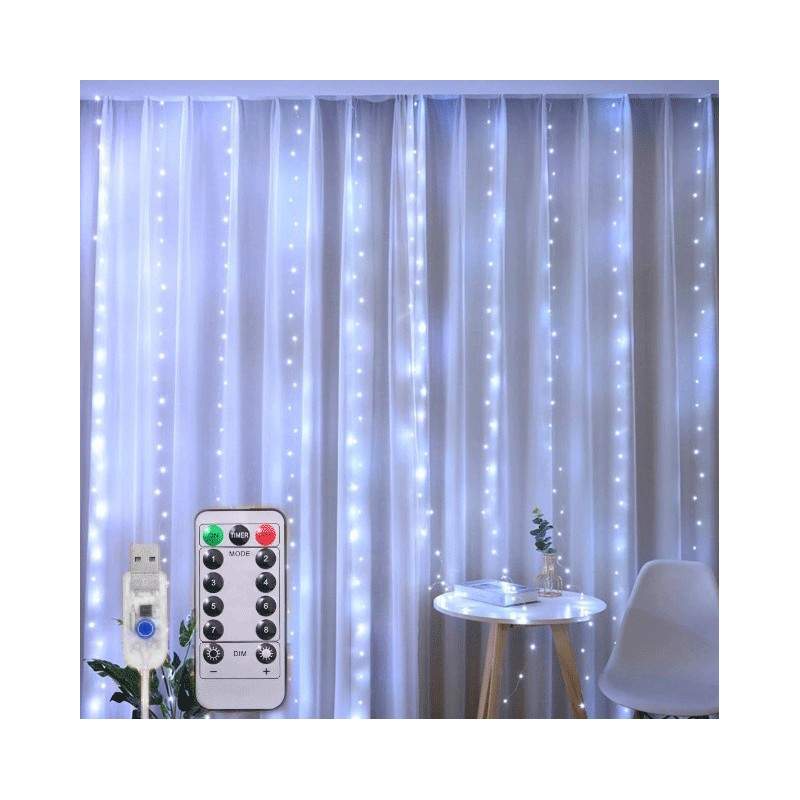 Instalatie De Craciun SIKS, 3 M X 3 M, Model Plasa USB, 8 Moduri, 300 Leduri, Rezistenta La Apa, Luminozitate Reglabila, Cu T...