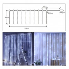 Instalatie De Craciun SIKS, 3 M X 3 M, Model Plasa USB, 8 Moduri, 300 Leduri, Rezistenta La Apa, Luminozitate Reglabila, Cu T...