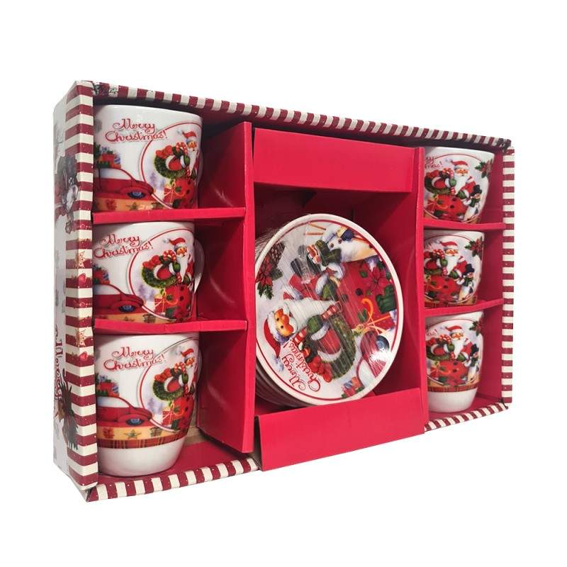 Set Cadou SIKS 6 Cesti si 6 Farfurioare, Model Craciun Merry Christmas, Ceramica, Alb-Rosu Set Cadou SIKS 6 Cesti si 6 Farfurioare, Model Craciun Merry Christmas, Ceramica, Alb-Rosu