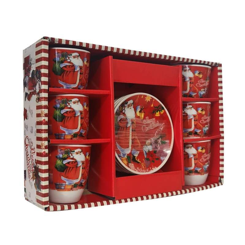 Set Cadou SIKS 6 Cesti si 6 Farfurioare, Model Craciun Merry Christmas, Ceramica, Rosu Set Cadou SIKS 6 Cesti si 6 Farfurioare, Model Craciun Merry Christmas, Ceramica, Rosu