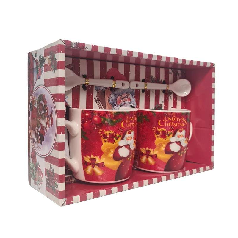 Set Cadou Craciun 4 piese SIKS, 2 Cani, 2 Lingurite, Model Mos Craciun Si Sacul Cu Cadouri, Cutie 22x14x7.5 cm, Rosu Set Cadou Craciun 4 piese SIKS, 2 Cani, 2 Lingurite, Model Mos Craciun Si Sacul Cu Cadouri, Cutie 22x14x7.5 cm, Rosu