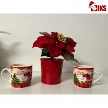 Set Cadou SIKS Craciun 2 Cani Ceramica, Model Mos Craciun si Bradul,19.6x8.6x8.6cm, Multicolor