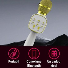 Microfon Karaoke Wireless SIKS, Portabil, Boxa Integrata, Card Micro SD, USB, Radio FM, Inregistrare, Multifunctional, Alb - ...