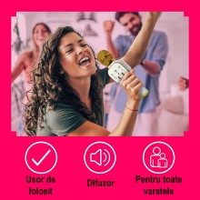 Microfon Karaoke Wireless SIKS, Portabil, Boxa Integrata, Card Micro SD, USB, Radio FM, Inregistrare, Multifunctional, Alb - ...