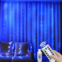 Instalatie De Craciun EDAR, Model Plasa USB, 8 Moduri, Perdea Albastra, Rezistenta La Apa, Luminozitate Reglabila, Control pr...