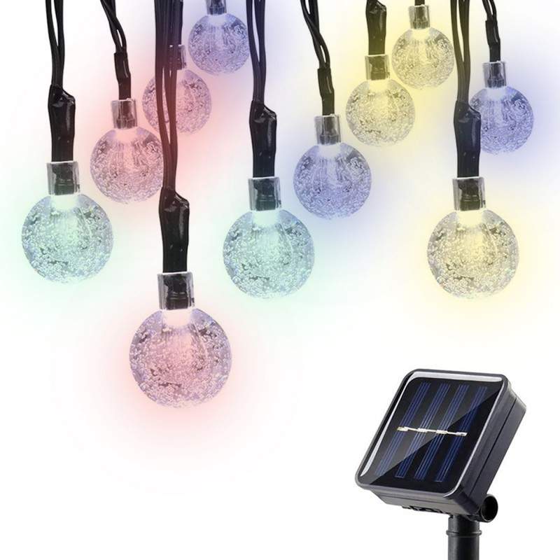 Instalatie De Craciun SIKS Cu Panou Solar, Tip Globuri, Liniara 5 M, Multicolor, Incarcare Solara