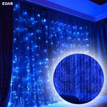Plasa cu Lumini EDAR Tip Instalatie de Craciun, Lungime 3 m x Inaltime 3 m, Albastra, Fir Alb, 8 Moduri de Iluminare, Interco...
