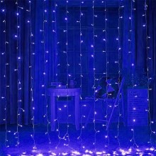 Plasa cu Lumini EDAR Tip Instalatie de Craciun, Lungime 3 m x Inaltime 3 m, Albastra, Fir Alb, 8 Moduri de Iluminare, Interco...