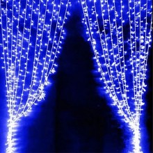 Plasa cu Lumini EDAR Tip Instalatie de Craciun, Lungime 3 m x Inaltime 3 m, Albastra, Fir Alb, 8 Moduri de Iluminare, Interco...
