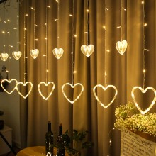 Instalatie Tip Ghirlanda SIKS, 6 Inimioare Si 6 Inimi Luminoase, Interconectabila, 8 Jocuri De Lumini, Alb Cald, 3 x 1m