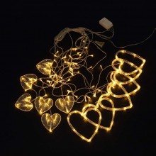 Instalatie Tip Ghirlanda SIKS, 6 Inimioare Si 6 Inimi Luminoase, Interconectabila, 8 Jocuri De Lumini, Alb Cald, 3 x 1m