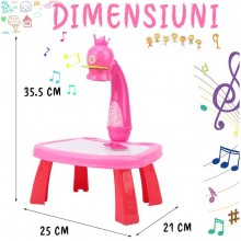Jucarie Educationala Tip Tabla, Masuta Pentru Desenat Cu Proiector Si Diapozitive, Cu Hologram, 3 Discuri Cu 24 De Sabloane s...