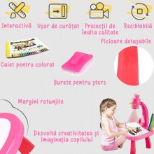 Jucarie Educationala Tip Tabla, Masuta Pentru Desenat Cu Proiector Si Diapozitive, Cu Hologram, 3 Discuri Cu 24 De Sabloane s...