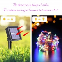 Instalatie de Craciun Liniara SIKS, 30 m, 300 LED-uri, Incarcare Solara, Cablu Cupru, Energie Prin Panou Solar, Interior/Exte...