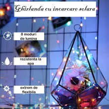 Instalatie de Craciun Liniara SIKS, 30 m, 300 LED-uri, Incarcare Solara, Cablu Cupru, Energie Prin Panou Solar, Interior/Exte...